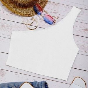 Solid White One Shoulder Tank Top